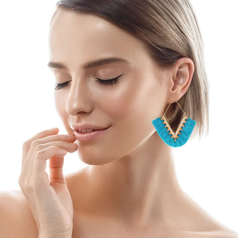 Women's Vintage Geometric V Shaped Tassel Hoop Earrings Alloy