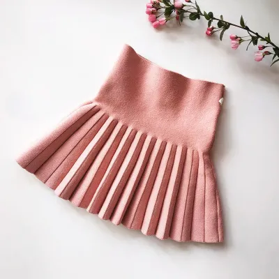 Kids Girls Preppy Solid Color High Waist Pleated Skirt