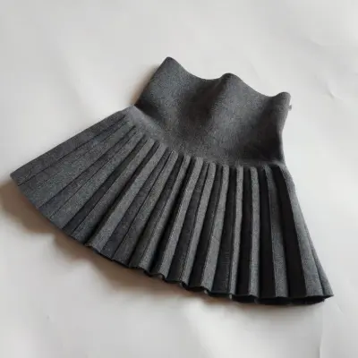Kids Girls Preppy Solid Color High Waist Pleated Skirt