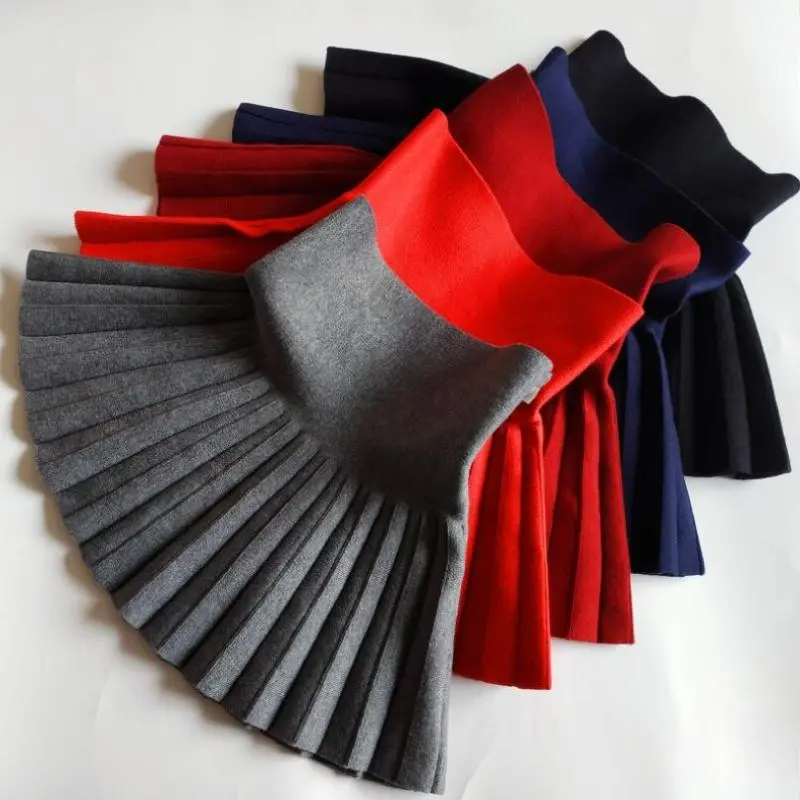 Kids Girls Preppy Solid Color High Waist Pleated Skirt