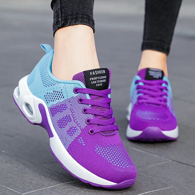 Women Breathable Mesh Lace-up Wedge Sneakers