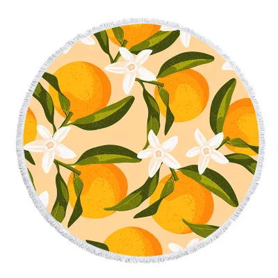Multicolor Fruit Graphic Printing Big Round Beach Towel With Tassel Seaside Picnic Mat Shawl Towel