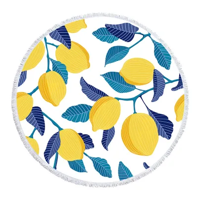 Multicolor Fruit Graphic Printing Big Round Beach Towel With Tassel Seaside Picnic Mat Shawl Towel