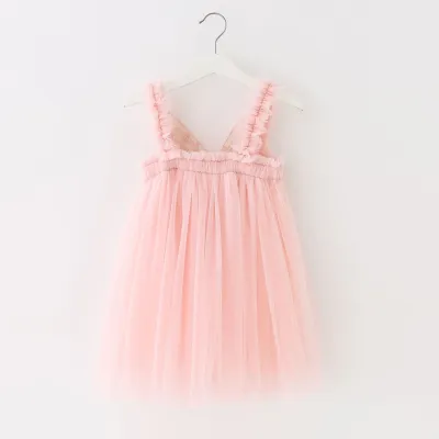 Kids Girls Cute Solid Color Mesh Fluffy Princess Slip Dress Cotton Sling