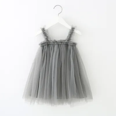Kids Girls Cute Solid Color Mesh Fluffy Princess Slip Dress Cotton Sling
