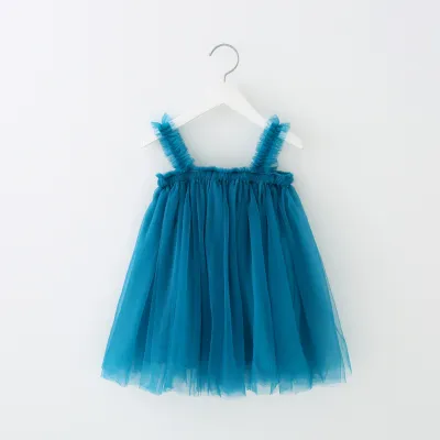 Kids Girls Cute Solid Color Mesh Fluffy Princess Slip Dress Cotton Sling