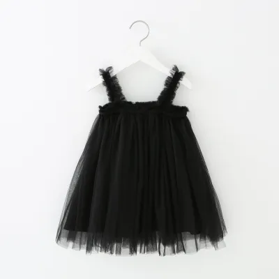 Kids Girls Cute Solid Color Mesh Fluffy Princess Slip Dress Cotton Sling