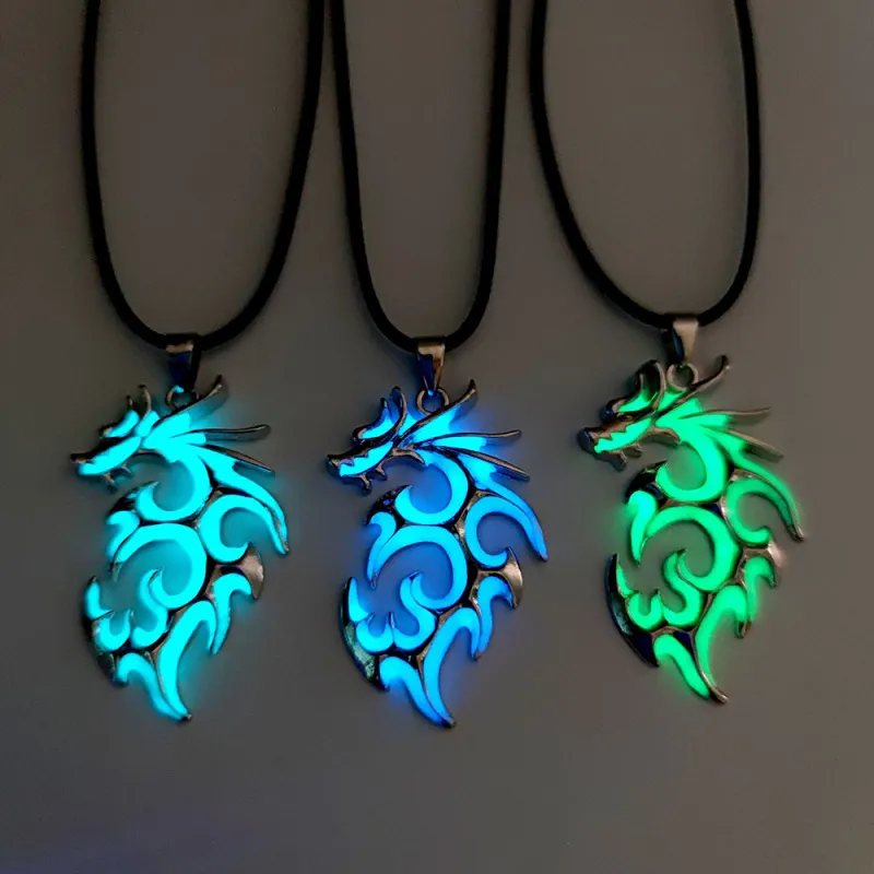 Men Unique Luminous Dragon Design Metal Pendant Necklace