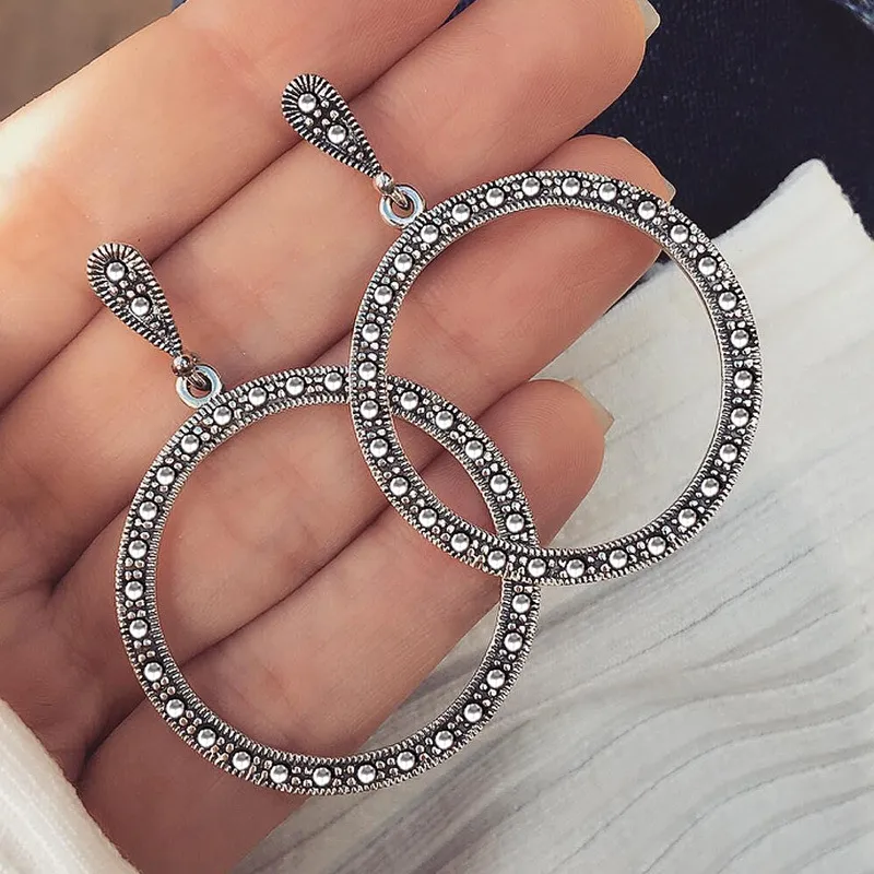 Women Bohemian Exaggerated All-match Drop Hoop Earrings