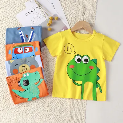 Kids Cute Cartoon Animal Pattern Round Neck Short-sleeved Loose T-shirt