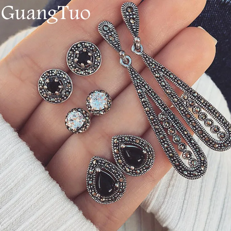 4 Pairs/Set Women Bohemian Water Drop Shaped Stud Earrings Set Tin Alloy