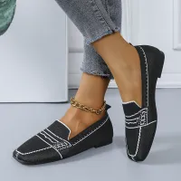 Women Casual Knit Design Color Blocking Comfortable Walking Flat Loafers