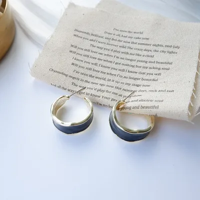 Women Chic Gray Blue Geometric Flower Shaped Stud Earrings