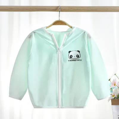 Kids Cute Cartoon Bear Pattern Ice Silk Long Sleeve Zipper Breathable Coat Unisex