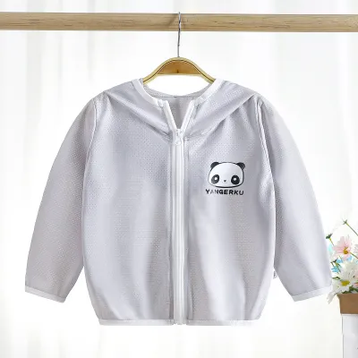 Kids Cute Cartoon Bear Pattern Ice Silk Long Sleeve Zipper Breathable Coat Unisex