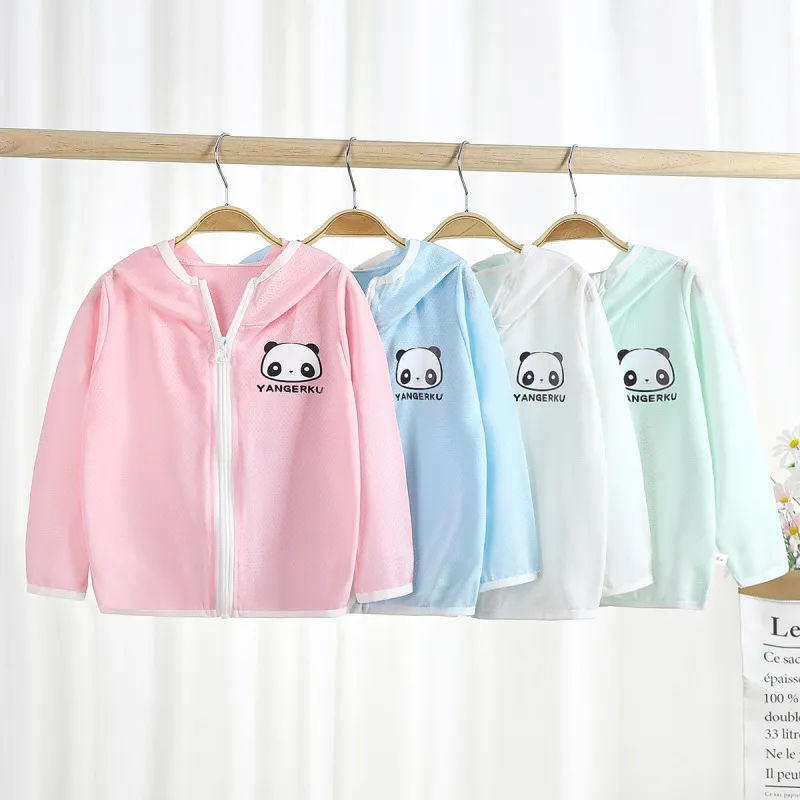 Kids Cute Cartoon Bear Pattern Ice Silk Long Sleeve Zipper Breathable Coat Unisex