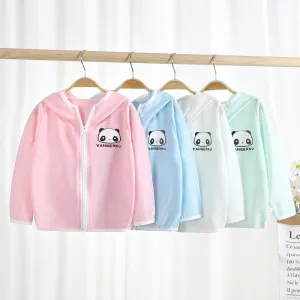 Kids Cute Cartoon Bear Pattern Ice Silk Long Sleeve Zipper Breathable Coat Unisex