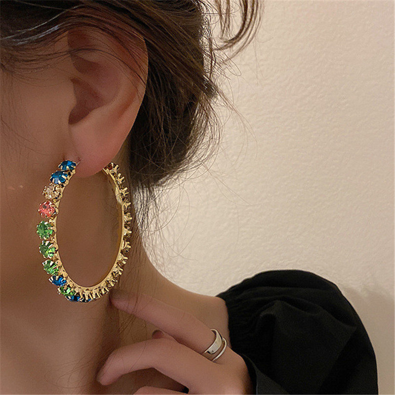 Colorful rhinestone hoop earrings discount