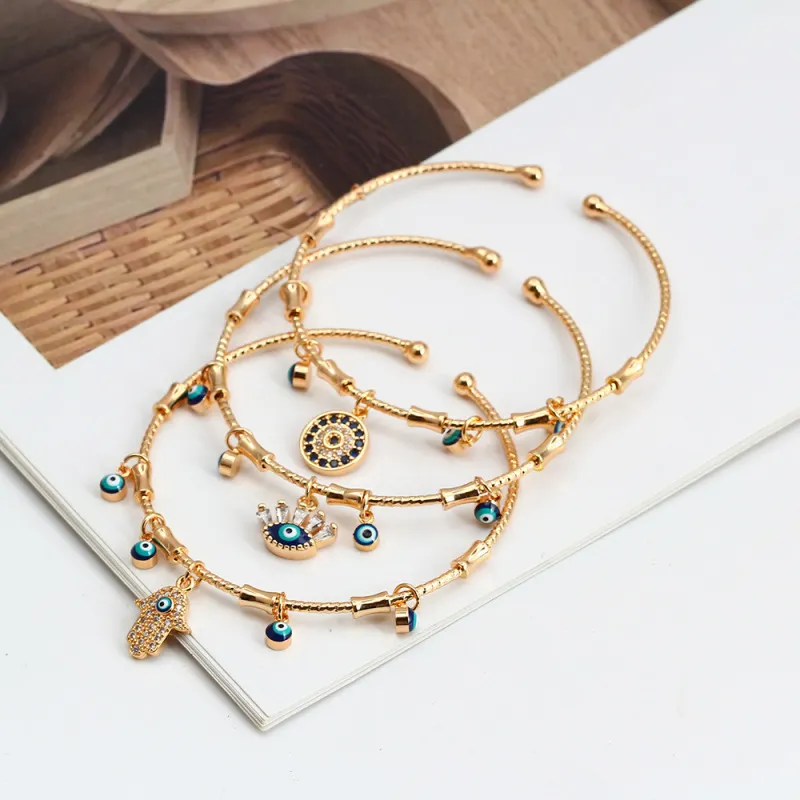Women Exquisite Evil Eye Design Charm Bangle