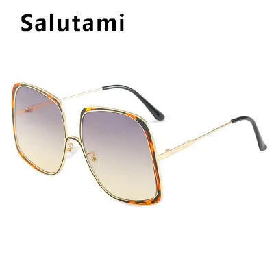 Unisex Summer Fashion Oversized Square Frame Leopard Gradient Lenses Sunglasses