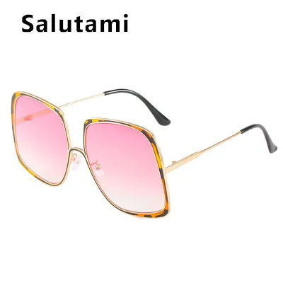 Unisex Summer Fashion Oversized Square Frame Leopard Gradient Lenses Sunglasses