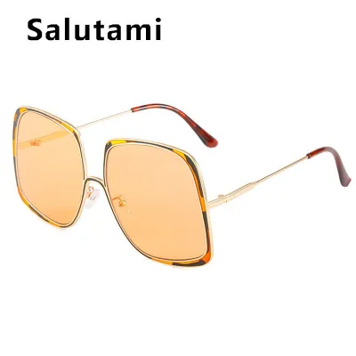 Unisex Summer Fashion Oversized Square Frame Leopard Gradient Lenses Sunglasses