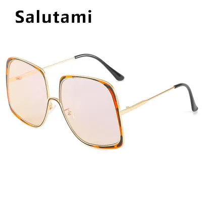 Unisex Summer Fashion Oversized Square Frame Leopard Gradient Lenses Sunglasses