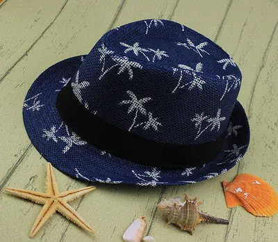 Unisex Summer Casual Coconut Tree Printed Straw Sun Hat 58cm