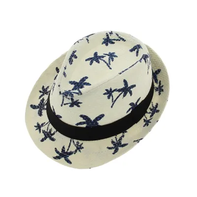 Unisex Summer Casual Coconut Tree Printed Straw Sun Hat 58cm