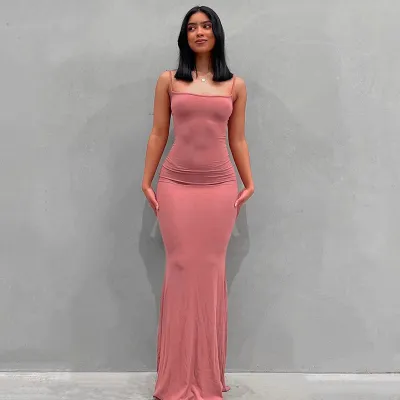 Women Sleeveless Solid Color Bodycon Dress High Waist Urban Leisure