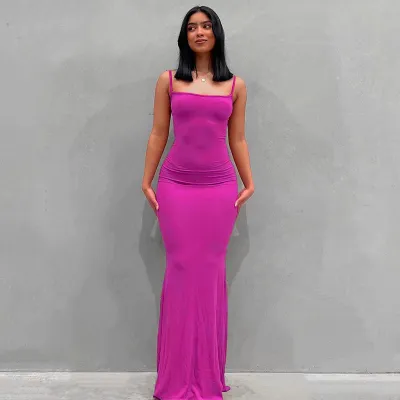 Women Sleeveless Solid Color Bodycon Dress High Waist Urban Leisure