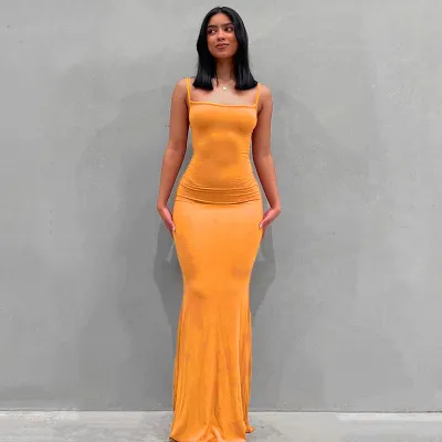 Women Sleeveless Solid Color Bodycon Dress High Waist Urban Leisure