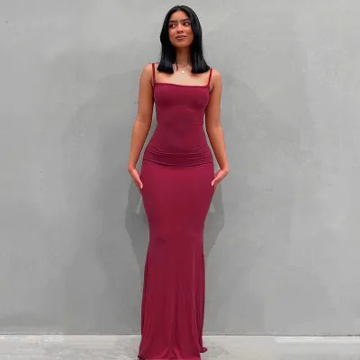 Women Sleeveless Solid Color Bodycon Dress High Waist Urban Leisure