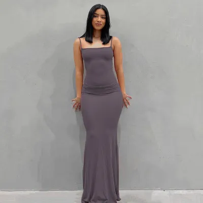 Women Sleeveless Solid Color Bodycon Dress High Waist Urban Leisure