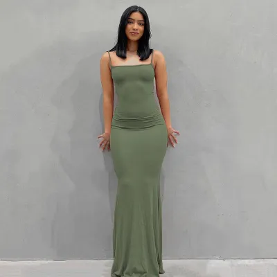 Women Sleeveless Solid Color Bodycon Dress High Waist Urban Leisure