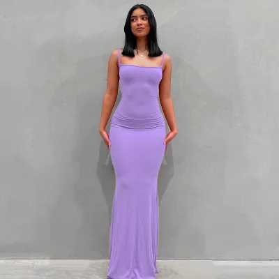 Women Sleeveless Solid Color Bodycon Dress High Waist Urban Leisure