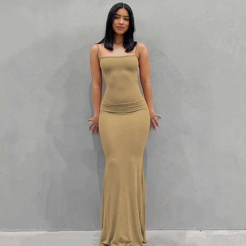 Women Sleeveless Solid Color Bodycon Dress High Waist Urban Leisure