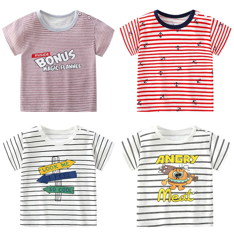 Kids Basic Cute Cartoon Pattern Round Neck Short Sleeve Loose T-shirt
