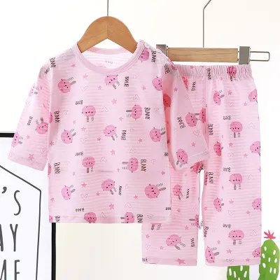 Kids Cute Cartoon Pattern Round Neck Long Sleeve Breathable Top And Elastic Pants Pajama Set