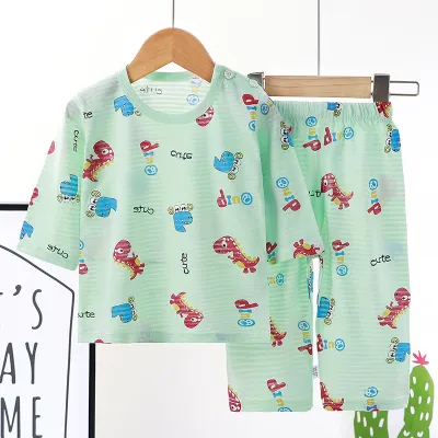 Kids Cute Cartoon Pattern Round Neck Long Sleeve Breathable Top And Elastic Pants Pajama Set