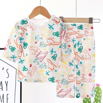 Kids Cute Cartoon Pattern Round Neck Long Sleeve Breathable Top And Elastic Pants Pajama Set