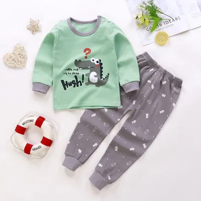 Kids Cute Cartoon Pattern Round Neck Long Sleeve Top and Elastic Pants Pajama Set