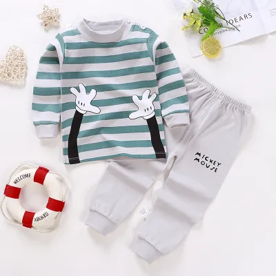 Kids Cute Cartoon Pattern Round Neck Long Sleeve Top and Elastic Pants Pajama Set