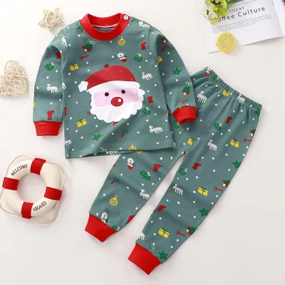 Kids Cute Cartoon Pattern Round Neck Long Sleeve Top and Elastic Pants Pajama Set