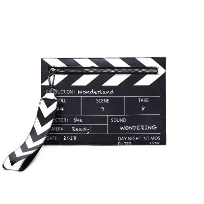 Women Creative Slate Shape Envelope Zipper Design Square PU Clutch Bag