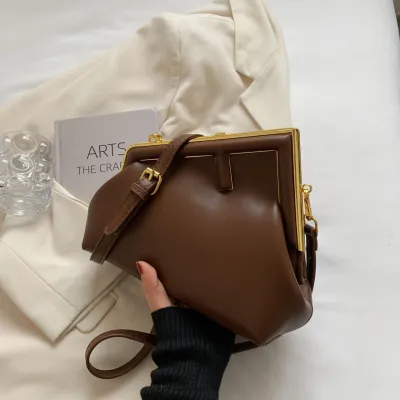 Fashion PU Leather Crossbody Bag with Geometric Flap and Buckle Design