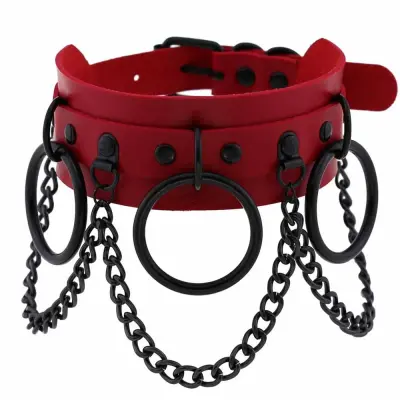 Women Gothic Punk Chain Decoration Solid Color PU Choker Necklace