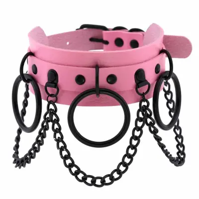 Women Gothic Punk Chain Decoration Solid Color PU Choker Necklace