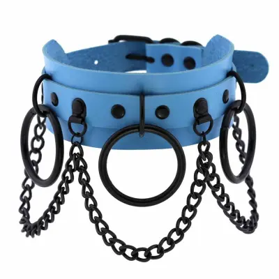 Women Gothic Punk Chain Decoration Solid Color PU Choker Necklace