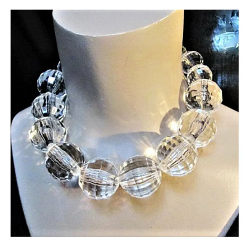 Women Exaggerated Crystal Ball Beaded Acrylic Choker Necklace
